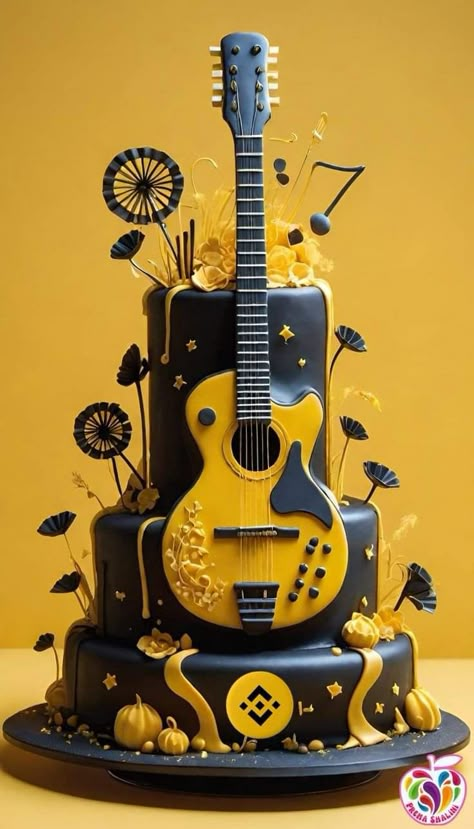 Guitar Shaped Cake, Guitar Theme Cake, Guitar Cakes, Guitar Birthday Cakes, Birthday Cale, Golden Bday, Elvis Birthday, Music Theme Birthday, Music Cakes