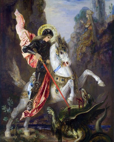 Saint George  by Gustave Moreau (ARC) Christian Mythology, Gustave Moreau, Saint George And The Dragon, Saint George's, Pablo Escobar, Art Ancien, Oita, Art Prints Online, Art Uk