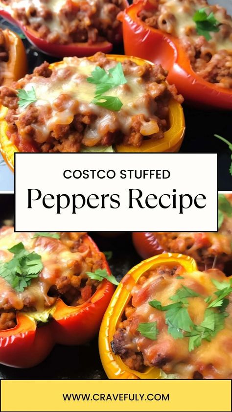 Costco Stuffed Peppers Recipe – Cravefuly Costco Stuffed Bell Peppers Recipe, Stuffed Bell Peppers Costco Recipe, Costco Stuffed Peppers Recipe, Stuffed Bell Peppers Ground Beef, Stuffed Peppers Beef, Mexican Stuffed Peppers, Stuffed Peppers Recipe, Costco Meals, Bell Pepper Recipes