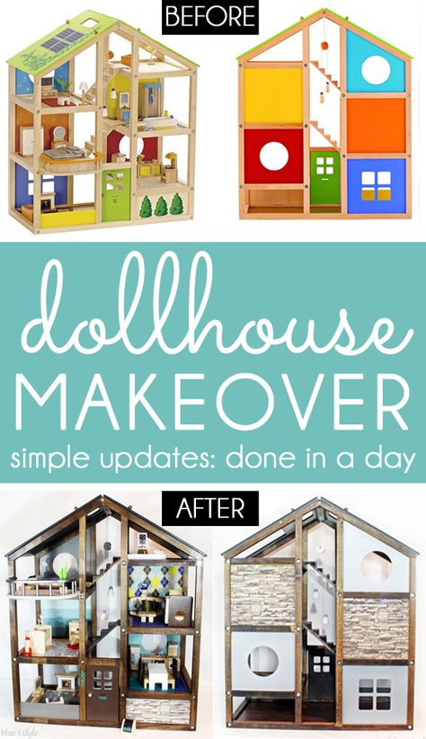 DIY DOLLHOUSE MAKEOVER with Cricut Details! Customize an off-the-shelf dollhouse to make it look like your own home. The perfect DIY gift idea for girls or boys. Read the full tutorial for all the simple DIY details that transformed this Hape wood dollhouse, using stain, paint, and vinyl. Boy Playhouse, Argyle Wall, Doll House For Boys, Dollhouse Makeover, Wood Dollhouse, Paint Vinyl, Sharpie Colors, Parenting Win, Dollhouse Diy