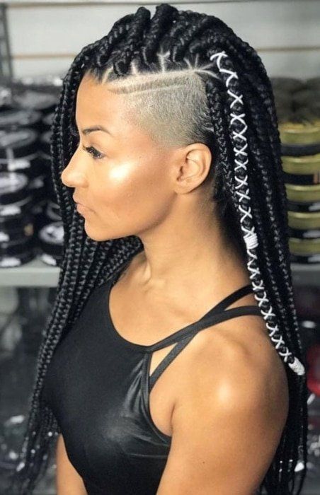 Box Braids With Shaved Sides, Box Braids Shaved Sides, Goddess Braid Styles, Shaved Hair Women, Braids With Shaved Sides, The Trend Spotter, Shaved Side Hairstyles, Goddess Braids Hairstyles, Side Hairstyles