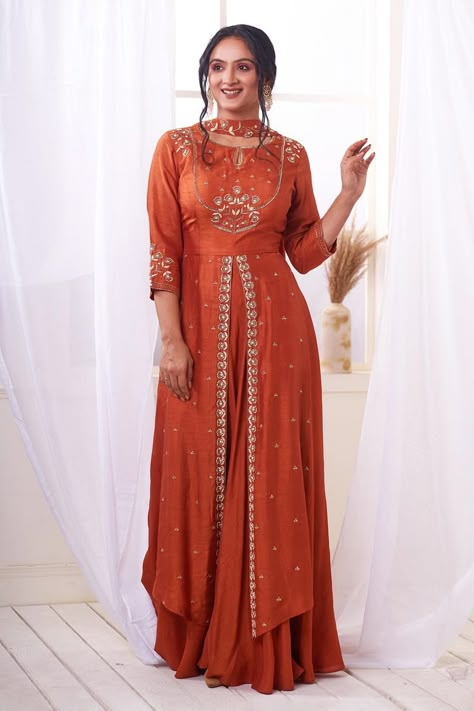 Buy Geetika Jain Orange Hand Embroidered Anarkali With Dupatta Online | Aza Fashions Luxury Orange Anarkali Set With Chikankari Embroidery, Anarkali Dress Pattern Panash India, Luxury Anarkali Style Saree For Festive Season, Luxury Semi-stitched Anarkali Maxi Dress, Cheap Anarkali Traditional Wear For Wedding, Cheap Anarkali Dresses For Diwali, Luxury Orange Anarkali Set With Resham Embroidery, Painted Anarkali Suits, Luxury Anarkali Dress With Traditional Patterns