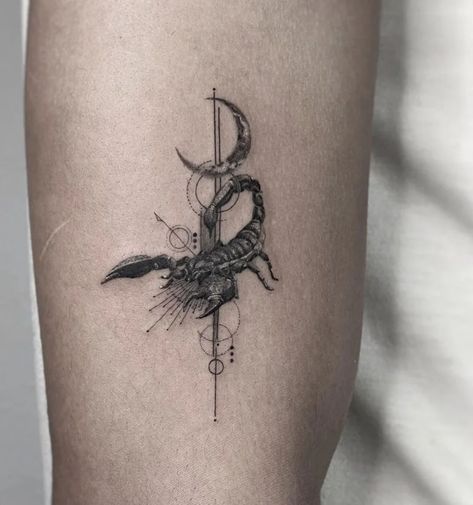 Scorpion Tattoos: The Meaning Behind This Popular Design - Body Artifact Scorpion Geometric Tattoo, Scorpion Goddess Tattoo, Squirpion Tattoos, Two Scorpions Tattoo, Scorpion Tattoo For Men, Scorpion Neck Tattoo, Scorpio Tattoo Design, Scorpion Tattoo Ideas, Scorpio Tattoo Ideas