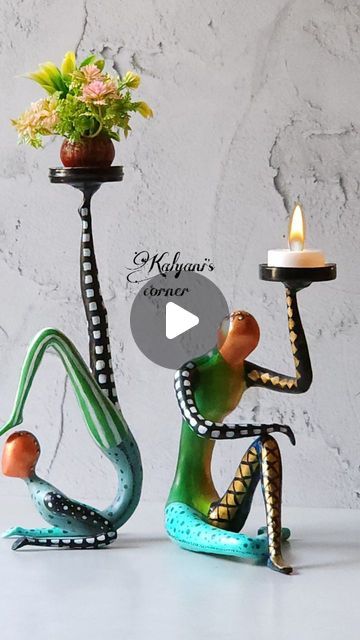 ardhi.kalyani (𝓐𝓶𝓶𝓾𝓵𝓾) | UNIQUE & EASY DIY Candle Holders + Planter Stand ideas 🤩...Watch step by step tutorial is on my youtube channel "Kalyani's corner" lin... | Instagram Unique Candle Holders Diy, Clay Art Step By Step, Cute Candle Holders, Planter Stand Ideas, Diy Candle Stand, Easy Diy Candle Holders, Candle Stand Diy, Candle Holders Diy, Diy Candle Holder