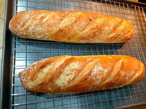 Poolish Baguette Recipe, Bread Machine Baguette Dough, Poolish Bread Recipes, Authentic French Baguette Recipe, Poolish Starter, Poolish Recipe, Baguette Recipes, French Baguette Recipe, Pizza Bases