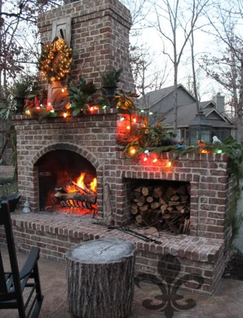 X mas 2013 Fireplace Wood Storage Ideas, Fireplace Wood Storage, Wood Storage Ideas, Outside Fireplace, Outdoor Fireplace Designs, Fireplace Wood, Outdoor Fireplace Patio, Backyard Fireplace, Patio Fireplace