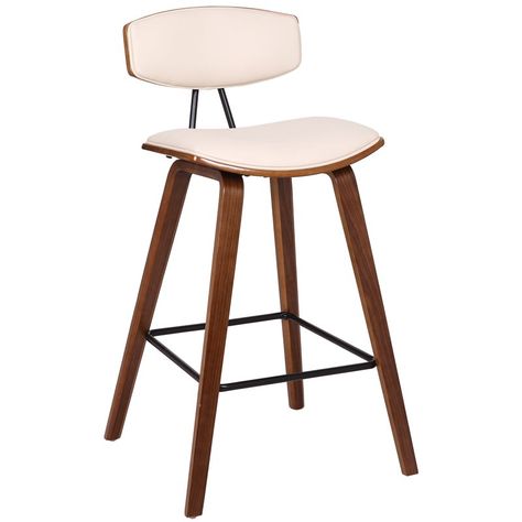 Buy Hawthorne Collections 26" Faux Leather Counter Stool in Cream and Walnut at Walmart.com Mid Century Bar Stools, Mid Century Modern Bar, Bar Height Chairs, Farmhouse Bar, Leather Kitchen, Mid Century Bar, Leather Counter Stools, Sleek Kitchen, Wood Bar Stools