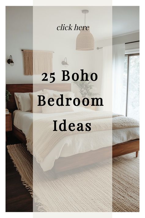 25 Boho Bedroom Ideas - cozy bedroom with neutral decor and natural textures Boho Chic Guest Bedroom, Boho Art Deco Bedroom, Boho Bedroom Inspirations, Fall Bedroom Ideas, Stylish Master Bedrooms, Boho Bedroom Decor Ideas, Boho Style Room, Boho Bedrooms, Bohemian Decor Inspiration