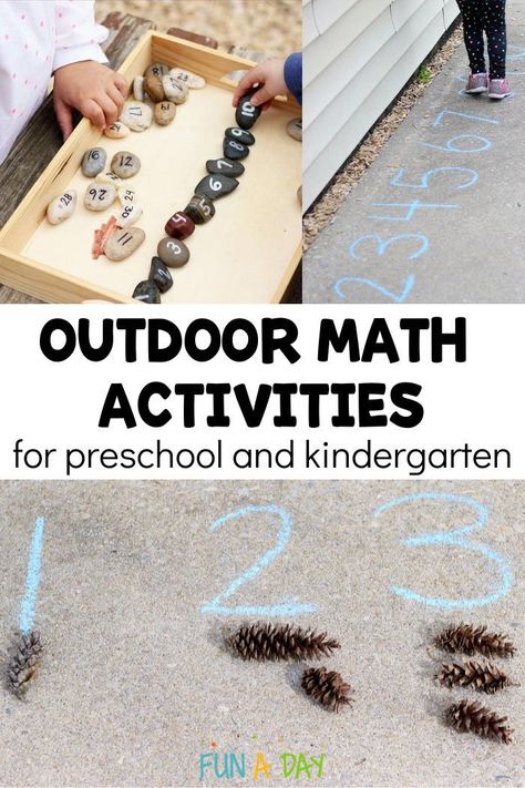 Learning can happen anywhere! Reinforce this concept with some simple preschool math activities that are best done outside! Great for in (or just outside!) the classroom or for homeschool. Outdoor Lesson Plans For Preschool, Outdoor Math Activities, Preschool Experiences, Preschool Math Activities, Autumn Preschool, Waldorf Preschool, Number Activities Preschool, Outdoor Learning Activities, Kinesthetic Learning