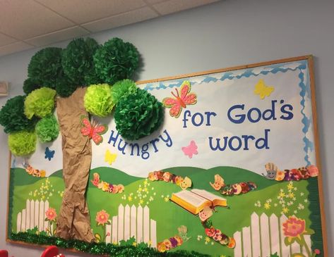 Christian Bulletin Boards | Nyla's Crafty Teaching Prek Church Classroom, Creation Theme Decorations, Christian School Bulletin Board Ideas, Sabbath School Classroom Ideas, Kids Church Bulletin Boards, Sunday School Bulletin Boards For Kids, Christian Spring Bulletin Boards, Creation Bulletin Board Ideas, March Church Bulletin Board Ideas