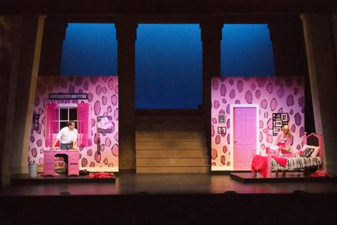 Legally Blonde (2013) Bedroom Set. Photo taken by Kenneth Stilson. Legally Blonde Bedroom, Legally Blonde Set Design, Brooke Wyndham, 2013 Bedroom, Illegally Blonde, Southeast Missouri State University, Blonde Ideas, Legally Blonde Musical, Southeast Missouri