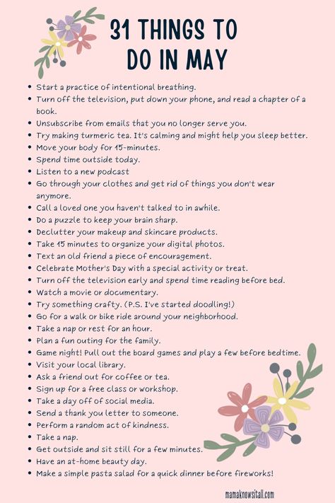 May Ideas, Things To Live For, Things Make Me Happy, Monthly Things To Do, Things To Do In 10 Minutes, May To Do List, April To Do List, Nice Things To Do For Your Mom, Monthly List Things To Do