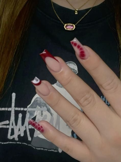 Red Acrylics Nails, Red Cherry 8 Ball Nails, 8 Ball Acrylic Nails, Red 8 Ball Nails, Nails 8 Ball, Madi Filipowicz Nails, Street Wear Nails, Gel X Nail Designs Square, Nail Inspo Charms