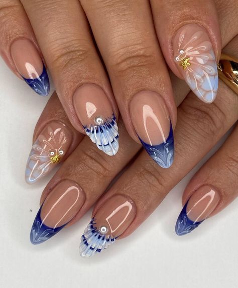 Almond Acrylic Nails Designs, Wave Nails, Beachy Nails, Ideas Uñas, Art Deco Nails, Summery Nails, Crazy Nails, Classy Acrylic Nails, Vacation Nails