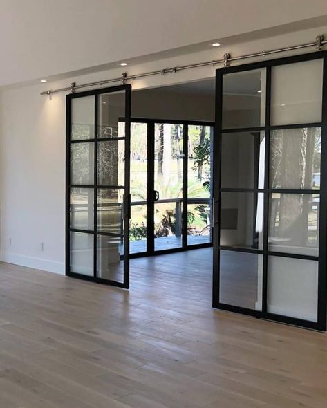 Modern Sliding Glass Doors, Glass Barn Doors Interior, Kitchen Sliding Doors, Sliding Glass Barn Doors, Glass Door Design, Interior Sliding Barn Doors, Doors Interior Modern, Glass Barn Doors, Glass Doors Interior