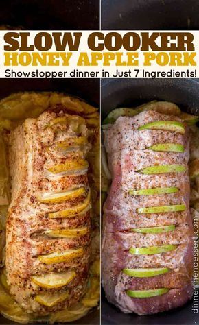 Just seven ingredients in this delicious Slow Cooker Honey Apple Pork Loin Honey Apple Pork Loin, Apple Pork Loin, Rv Food, Loin Recipes, Crockpot Pork Loin, Slow Cooker Pork Loin, Cooking Pork, Grape Jelly Meatballs, Dinner Then Dessert