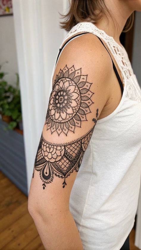 Take your tattoo game to the next level with these delicate lace sleeve designs that are perfect for embroidery tattoo lovers. With intricate details and unique patterns, these tattoos are a work of art. #LaceTattoos #SleeveTattoos #EmbroideryTattoo #TattooDesigns #TattooArt Embroidery Tattoo Ideas, Embroidery Tattoo, Gaming Tattoo, Lace Sleeves, Sleeve Designs, Intricate Details, Unique Patterns, Sleeve Tattoos, Art Tattoo