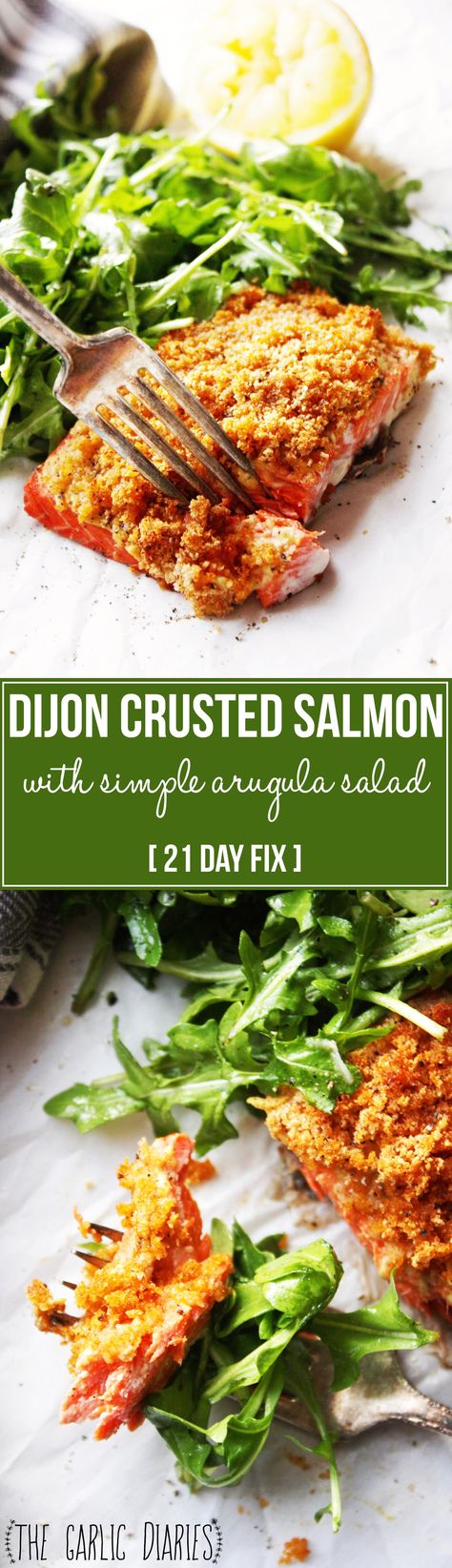 Dijon Crusted Salmon with Simple Arugula Salad [21 Day Fix] Seafood Menu Ideas, Simple Arugula Salad, Seasoned Bread, Dinner Paleo, Diet Dinner, Seafood Menu, Seasoned Bread Crumbs, Crusted Salmon, 21 Day Fix Meals