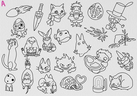 New flash! Designs starting at $50! Repeatable! Prices and booking info available in story/wanna-do highlight #ashevilletattoos #animetattoo #ghiblitattoos #studioghibli Disney Stick And Poke Tattoo, Manga Panels Tattoo, Ghibli Flash Tattoo, Ghibli Tattoo Minimalist, Pokemon Flash Tattoo, Studio Ghibli Flash Tattoo, Flash Tattoo Anime, Anime Flash Tattoo, Tatuaje Studio Ghibli