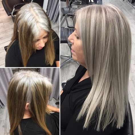 Spice Up Gray Hair with Highlights – A Great Look for Every Woman Hip Grey Hair Styles, Shades Of Grey Hair Color Highlights, 2023 Grey Hair Trends, Shades Of Gray Hair Color Chart, Blending Gray Hair With Blonde, Gray Hair With Highlights, Cover Gray Hair, Grey Blending, Graying Hair