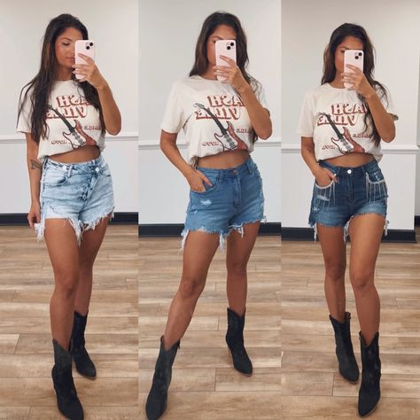 Distressed Jean Shorts Outfit, Distressed Denim Shorts Outfit, Concert Jeans, Distressed Jeans Outfit, Jean Shorts Outfit, Jean Short Outfits, Denim Shorts Outfit, Concert Fit, Light Jeans