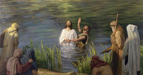 The Baptism of Jesus by John the Baptist in the Jordan River Greg Olsen Art, Jesus Baptised, Baptism Of Christ, Bible Illustrations, Jesus Christ Art, Bible Characters, Biblical Art, Jesus Art, Jean Baptiste