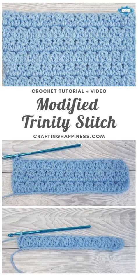 Learn how to crochet the Modified Trinity Stitch - a free step by step tutorial Trinity Crochet Stitch, Trinity Stitch Knitting, Crochet Trinity Stitch Blanket, Crochet Trinity Stitch, Trinity Stitch Crochet, Corner To Corner Moss Stitch Crochet, How To Treble Crochet Stitch, Trinity Stitch, Crochet Increase