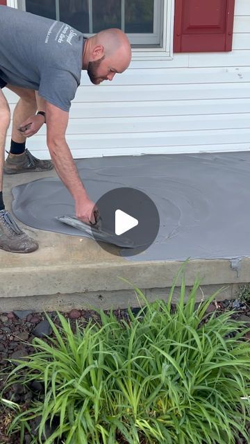 stamped concrete works on Instagram: "Quick and easy way to update your existing concrete porches and walk is with a stamped overlay. #concreteoverlay #stampedconcrete #concret #concreteasmr #asmr" Black Concrete Porch, Concrete Porch Makeover Diy, Front Porch Concrete Makeover, Concrete Overlay Patio, Concrete Front Porch Ideas, Concrete Porch Makeover, Glassed In Porches, Stained Concrete Patio, Stamped Concrete Patio Ideas