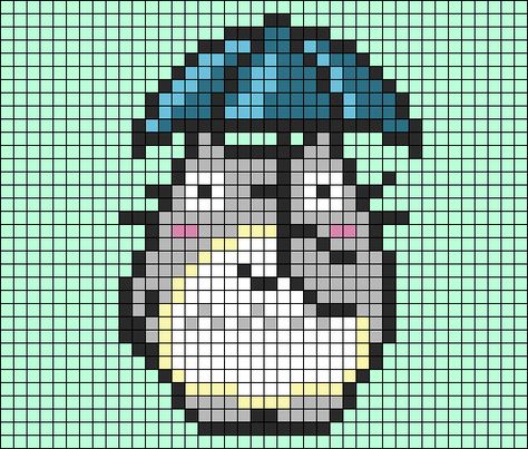 My Neighbor Totoro Cross Stitch, My Neighbor Totoro Perler Beads, Pixel Art Pattern Ghibli, Totoro Perler Beads Pattern, My Neighbor Totoro Pixel Art, Cross Stitch Totoro, Totoro Cross Stitch Pattern, Alpha Pixel Patterns, Totoro Alpha Pattern