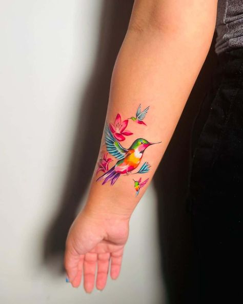 Hummingbird Tattoo Watercolor, Hummingbird Tattoo Meaning, Hummingbird Flower Tattoos, Hummingbird Tattoos, Flower Hummingbird, Small Watercolor Tattoo, Watercolor Bird Tattoo, Unique Butterfly Tattoos, Tattoo White