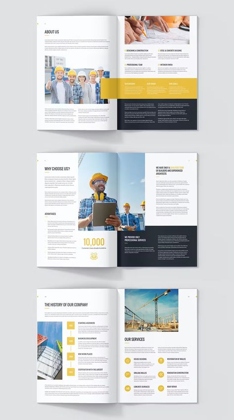 Construction Company Profile Brochure Design Template INDD, IDML. 16 Pages. A4 and US Letter format. Construction Profile Design, Construction Company Profile, Handbook Design, Company Brochure Design, Company Profile Design Templates, Company Profile Brochure, Brochure Design Layout, Scale Business, Trust Company