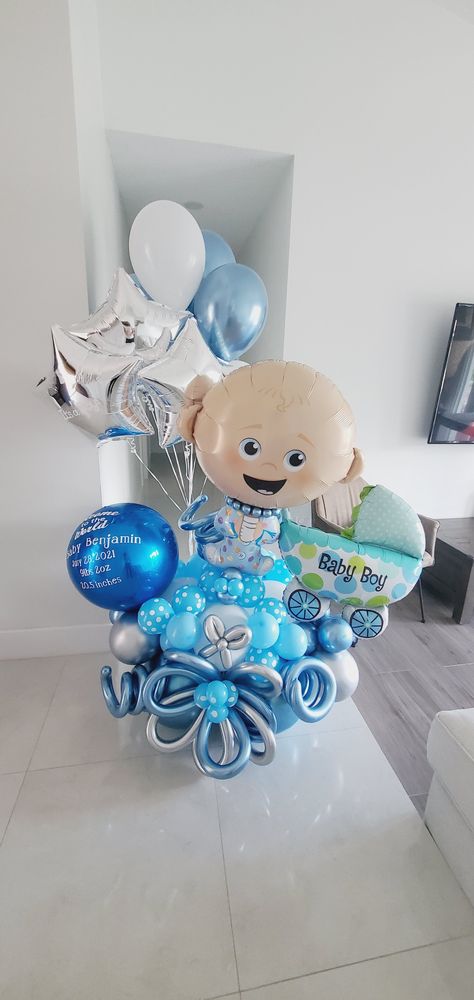 Baby Boy Welcome Decoration At Home, Bouquet Balon, Baby Boy Balloons, Welcome Baby Boy, Welcome Home Decorations, Balloon Arrangement, Decor Balloons, Baby Boy Decorations, Baby Welcome