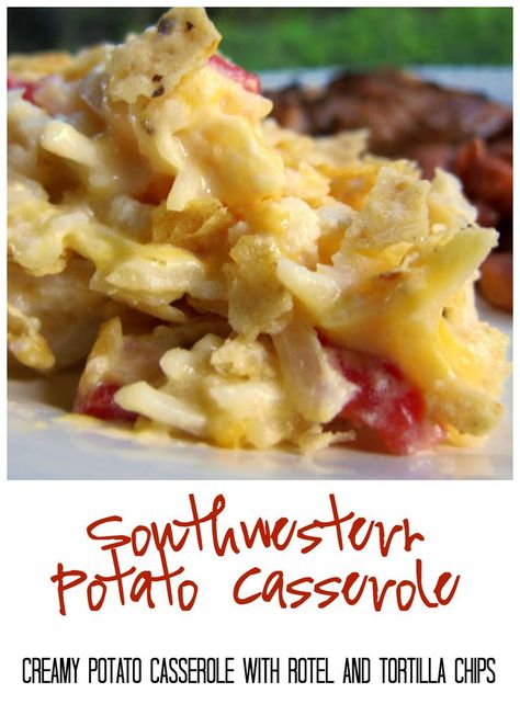 Southwestern Potato Casserole Recipe - creamy potato casserole with Rotel and topped with tortilla chips. Great casserole to freeze! Casserole Recipes Freezer Meals, Side Dishes Green Beans, Side Dish Casserole Recipes, Southwest Casserole, Santa Fe Chili, Quick And Easy Casserole Recipes, Recipes Freezer Meals, Easy Vegetable Recipes, Casserole Recipes Breakfast