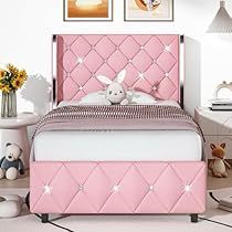 Headboard Twin Bed, Pink Twin Bed, Tufted Headboard Bed, Twin Bed Frames, Bed Frame Upholstered, Pink Headboard, Diamond Tufted Headboard, Twin Size Bed Frame, Twin Size Bed