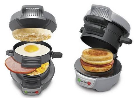 23 Gadgets All Lazy People Need In Their Kitchen Breakfast Hamburger, Hamilton Beach Breakfast Sandwich Maker, Accessories Drawer, Breakfast Sandwich Maker, Breakfast Maker, Electric Skillet, Iron Recipes, Sandwich Makers, Ultimate Breakfast