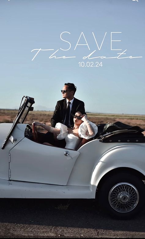 Save The Date Car Photo Ideas, 1940s Couple Aesthetic, Engagement Photo With Car, Vintage Pre Wedding Photoshoot, Save The Date Inspo Photos, Save The Date Shoot Ideas, Pre Engagement Photoshoot, Vintage Car Photoshoot Couple, Save The Date Ideas Photoshoot