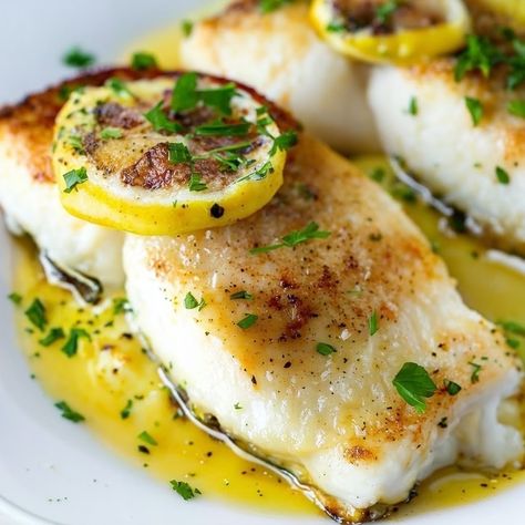 Lemon Garlic Butter Baked Cod Fillets Recipe - Instacart Garlic Butter Baked Cod, Garlic Butter Cod, Butter Baked Cod, Baked Cod Fillets, Cod Fillet Recipes, Butter Cod, Cod Fillets, Old Bay, Garlic Butter