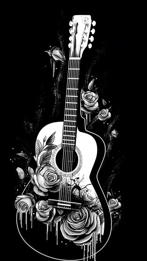 Guitar With Flowers, Random Illustration, Guitar Sketch, Guitar Artwork, Music Wallpapers, Guitar Illustration, Music Notes Art, Father Tattoos, Guitar Drawing