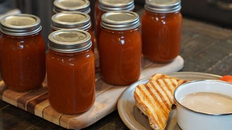 Tomato Soup Canning Recipe, Tomato Soup Canning, Canning Tomato Soup, Best Freezer Meals, Canning Recipe, Canned Tomato Soup, Grilled Cheese Sandwiches, Diced Carrots, Tomato Soup Recipes