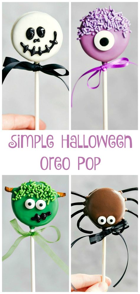 Skeleton Oreo Pops, Halloween Oreo Pops Easy, Easy Halloween Cake Pops Ideas, Halloween Treat Decorating For Kids, Monster Oreo Pops, Oreo Stick Pops, Halloween Treat Ideas To Sell, Halloween Kids Party Food Snacks Ideas, Oreo Cake Pops Halloween