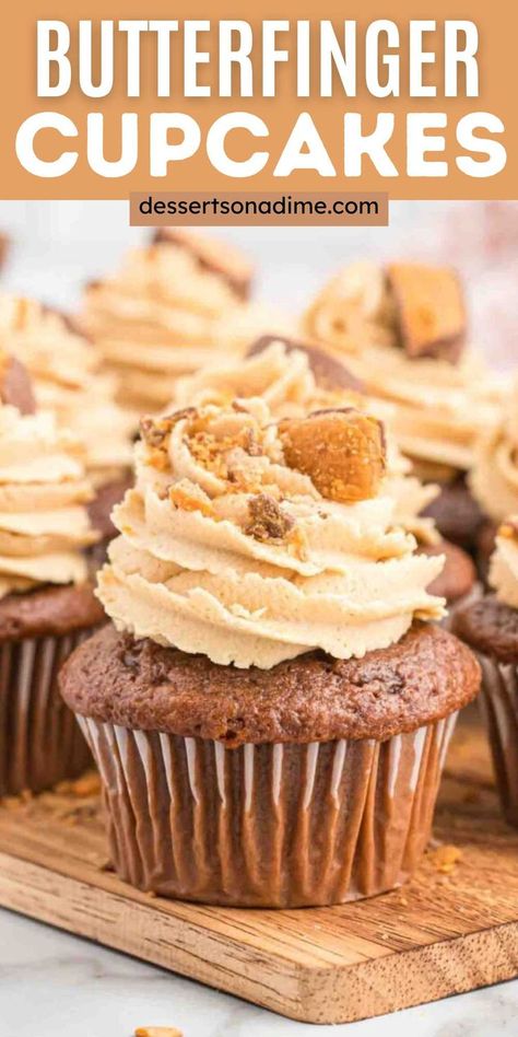 Butterfinger Cupcakes, Butterfinger Candy, Cupcake Carrier, Caramel Cupcakes, Candy Cupcake, Gourmet Cupcakes, Cupcake Tins, Peanut Butter Frosting, Butter Frosting