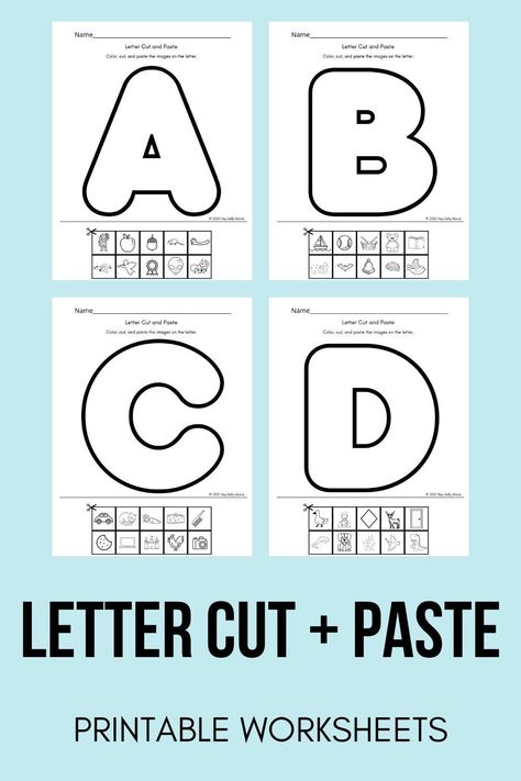 Free, Printable Letter Cut and Paste Worksheets - Hey Kelly Marie Letter Game For Preschool, Letter Recognition Crafts, Letter Sound Worksheets Preschool, Free Letter Worksheets For Preschool, Alphabet Cut And Paste Letter Worksheets Free Printable, Letter Worksheets For Kindergarten, Letter K Activities For Kindergarten, Pre K Alphabet Activities, Pre K Letter Activities