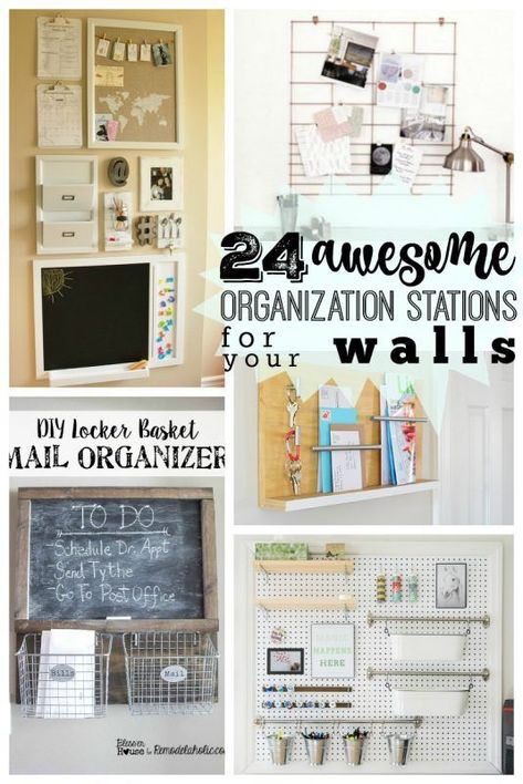 Get organized this school year with these creative DIY wall organization stations! 24 ideas to turn an entry wall or kitchen space into a command center for your entire family. Desk Wall Organization, Wall Organizer Diy, Family Organization Wall, Command Station, Kitchen Wall Organizer, Diy Command Center, Office Wall Organization, Kitchen Organization Wall, Home Organization Wall