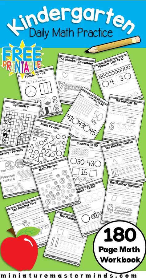 This post contains affiliate links. Kindergarten Daily Math Practice Worksheets 180 Page Work Book This is a book with 180 different worksheets to practice Kindergarten Math Skills. In it you will find pages that cover everything from counting to time to money to shapes and lots of stuff in between. … Symmetry Math, Math Practice Worksheets, Math Workbook, Daily Math, Kindergarten Worksheets Printable, Math Practice, Math Methods, Kindergarten Math Worksheets, Math Review