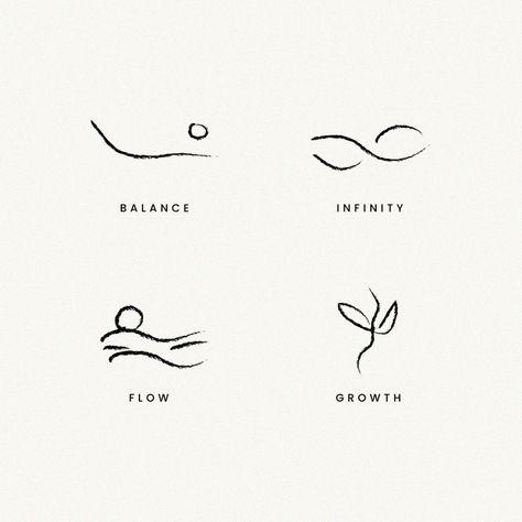 Visual Identity design for Myra, a yoga studio centered around the concept of infinite possibilities. Through yoga and mindfulness, Myra encourages individuals to unlock their full potential and connect with the many layers of their true selves. Beautiful brief by: @stsolstudio 🤍 At Designs by Gabi, we create bespoke, delightful, memorable visual identity designs that truly represent your business values and connect with high-end customers. If you're ready to LEVEL UP inquiry from the lin... Therapist Mood Board, Relax Logo Design, Yoga Teacher Branding, Mindful Illustration, Massage Logo Design Ideas, Flow Symbol, Jaguar Tattoo Ideas, Mindfulness Logo, Yoga Brand Identity