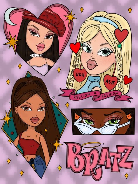 Bratz Phone Wallpaper, 2000s Cartoon Characters, December Dump, Aesthetic Colouring Pages Printable, Las Bratz, Bratz Wallpaper, 2000s Disney, Black Bratz Doll, 2000s Cartoons