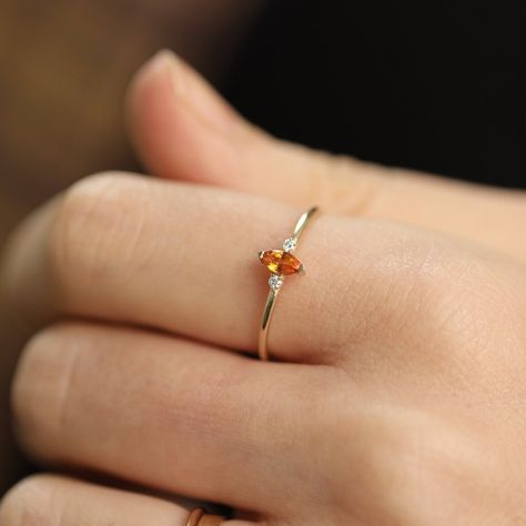 Orange Engagement Ring, Diamond Ring Band, Stackable Engagement Ring, Bezel Set Necklace, Gold Ring Diamond, Diamond Star Necklace, Orange Ring, Orange Gem, Stackable Diamond Rings