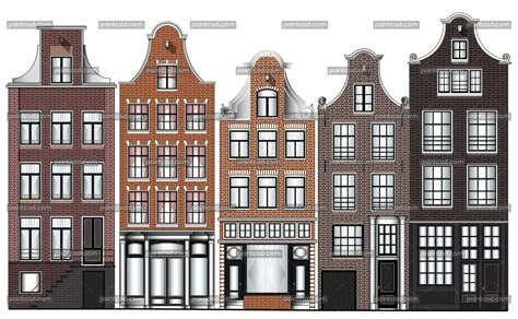 Old Renaissance canal houses from Amsterdam city Amsterdam Buildings Drawing, Canal Houses Amsterdam, Amsterdam Houses Drawing, Dutch House Exterior, Canal House Amsterdam, Houses Drawing, Amsterdam Canal Houses, Canal City, Dutch Houses