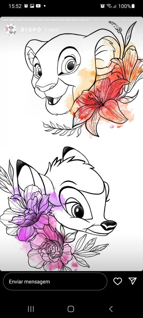 Disney Tattoo Drawings Sketch, Disney Tattoo Designs Drawings, Disney Character Tattoos Ideas, Bambi Tattoo Disney, Disney Princess Drawings Pencil, Disney Tattoo Drawings, Disney Floral Tattoo, Disney Mandala Tattoo, Disney Sketch Tattoo