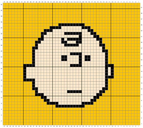 Charlie Brown Tapestry Crochet, Charlie Brown Alpha Pattern, Pixel Pattern Crochet, Tapestry Crochet Patterns For Beginners, Tapestry Crochet Patterns Free, Crochet Tapestry Pattern, Crochet Pixel Pattern, Graph Crochet, Pixel Crochet